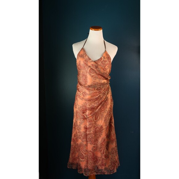 Vintage Y2K Laundry Shelli Segal Silk Paisley Slip Halter Ruched Dress Fairy 12 - Picture 1 of 16